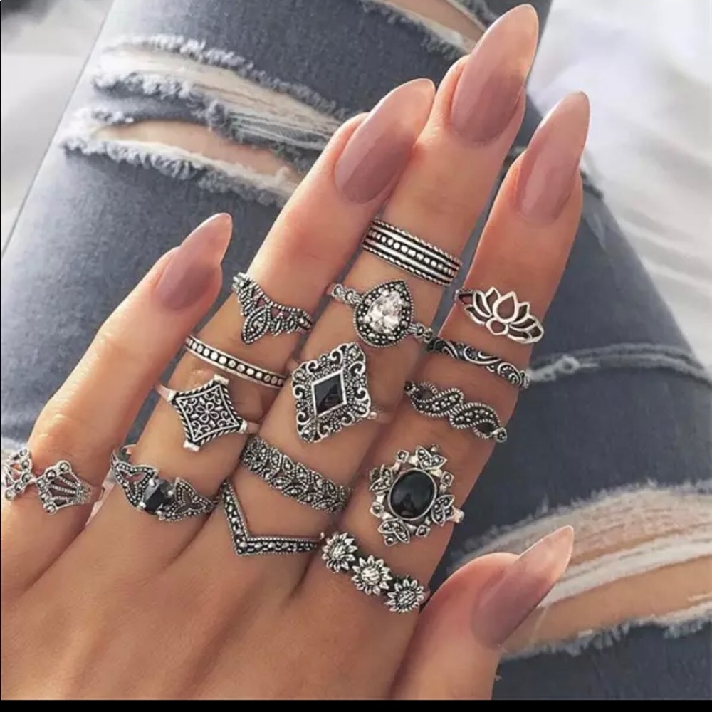15 boho vintage rings set